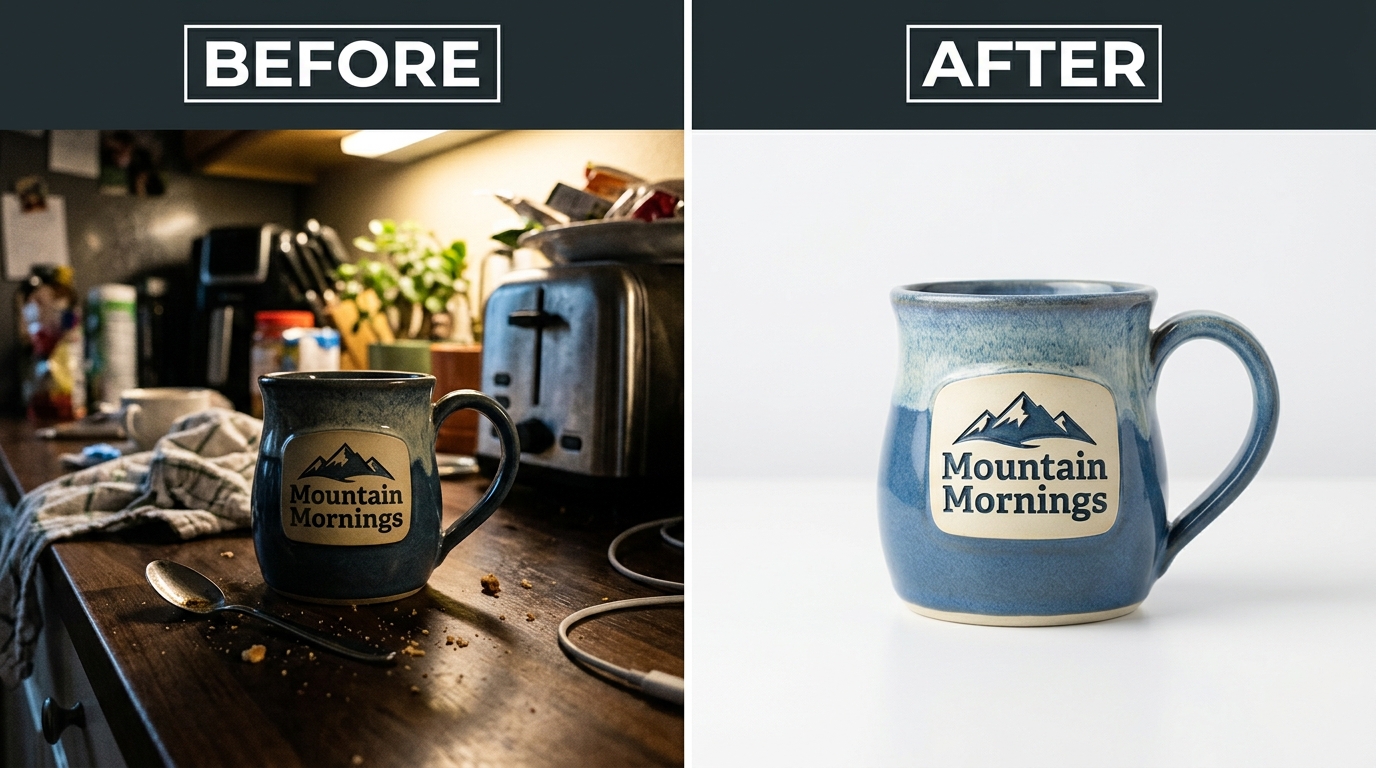 Before and after product photography comparison