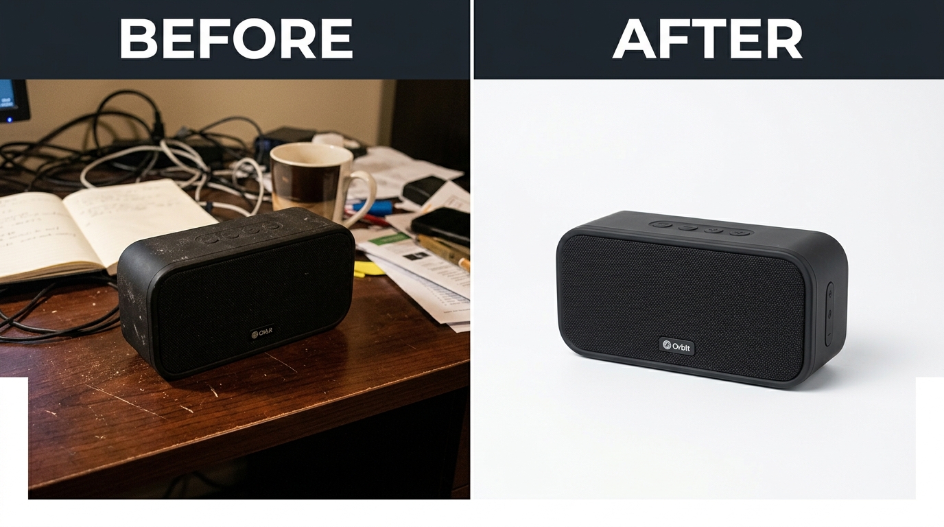 Before and after product photography comparison