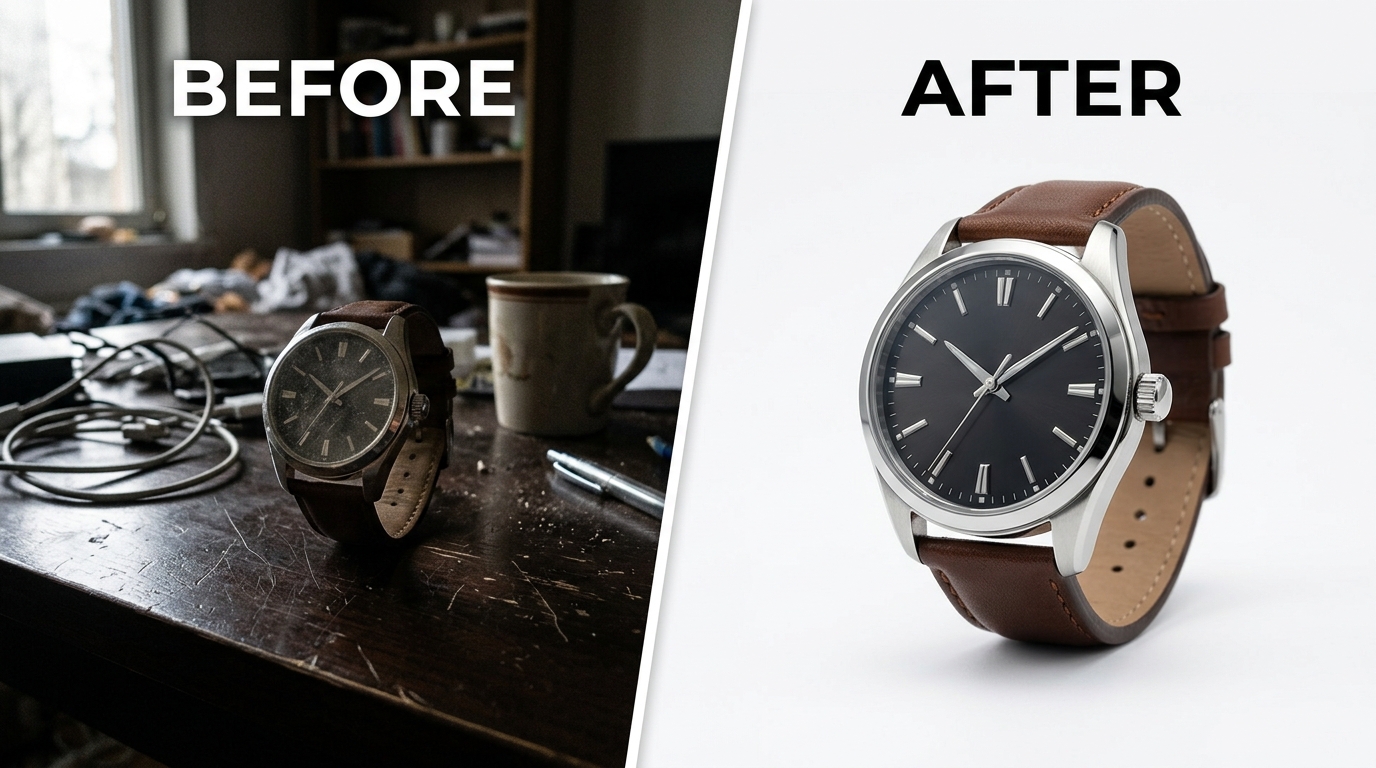 Before and after product photography comparison