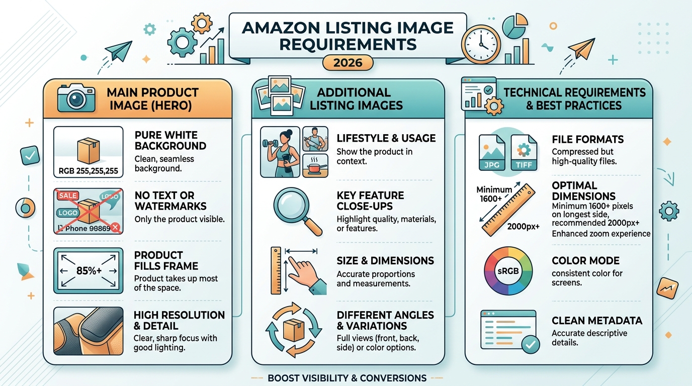 Visual guide to amazon listing image requirements 2026