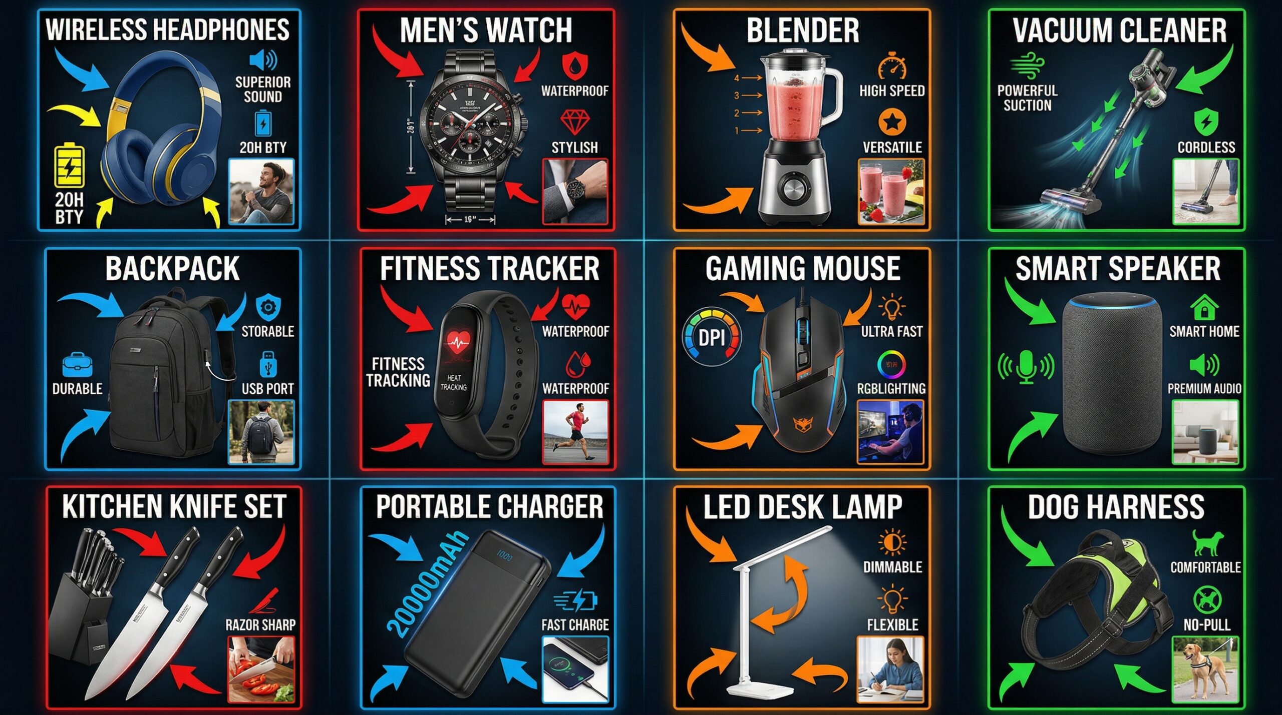 Grid of optimized Amazon product listing images across categories